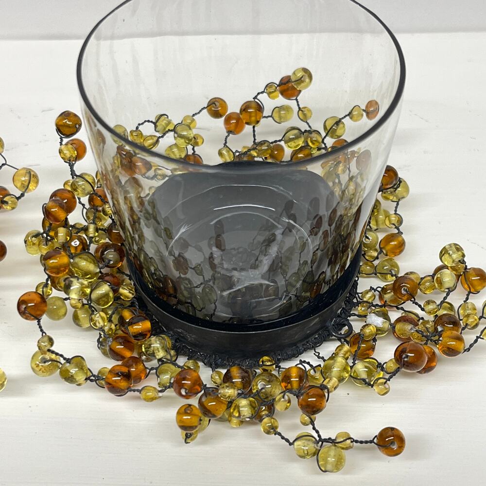 Pottery Barn Amber Pepper Berry Glass Bead Candle Votive Holder